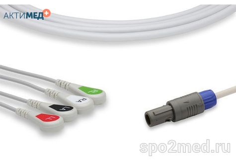 2335S-I, Кабель пациента электрокардиографический для подключения пациента к монитору (единый), Biosys, трехэлектродный: отведения (I,II,III), 3.4м, кнопочный тип, IEC