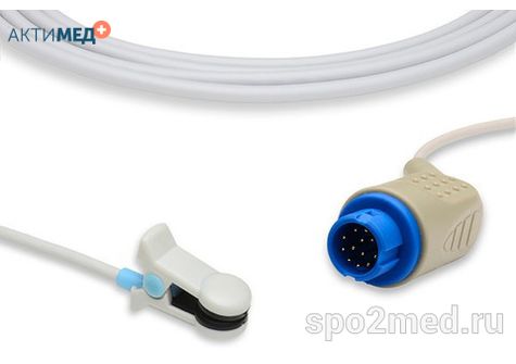 Датчик пульсоксиметрический для подключения пациента к монитору, многоразовый, Philips, взрослый (более 40кг), тип "ушной",  длина кабеля 3.0м, междун. марк: U910-20