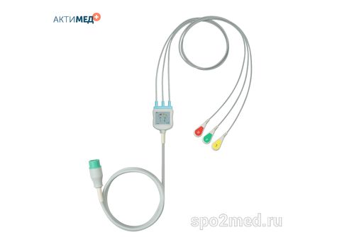 2312P-I, Кабель пациента электрокардиографический для подключения пациента к монитору (единый), Mindray, трехэлектродный: отведения (I,II,III), 3.4м, тип "прищепка", IEC