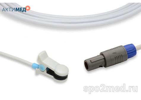 Датчик пульсоксиметрический для подключения пациента к монитору, многоразовый, Guoteng, взрослый (более 40кг), тип "ушной",  длина кабеля 3.0м, междун. марк: U910-179