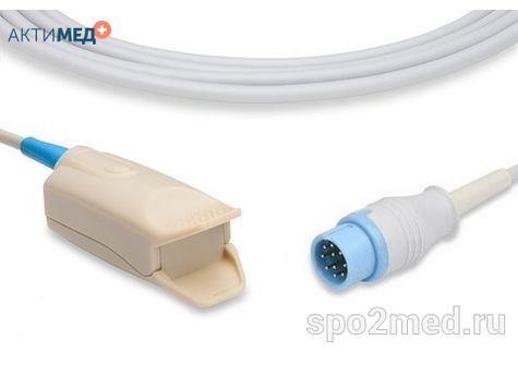 Датчик пульсоксиметрический для подключения пациента к монитору, многоразовый, Dixion, взрослый (более 40кг), тип "клипса",  длина кабеля 3.0м, междун. марк: U410-205D