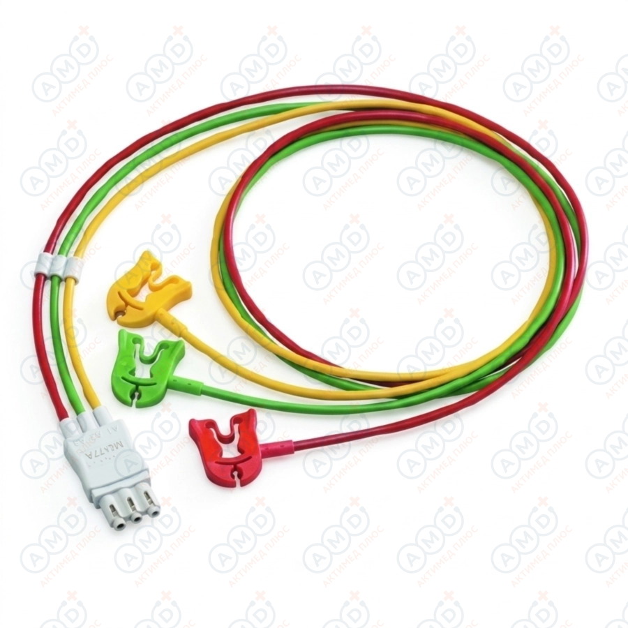 [M1672A] Кабель пациента ЭКГ, 3 отведения, с зажимами, Philips, M1672A