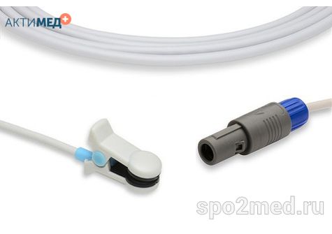 Датчик пульсоксиметрический для подключения пациента к монитору, многоразовый, Goldway, взрослый (более 40кг), тип "ушной",  длина кабеля 3.0м, междун. марк: U910-37