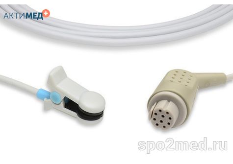 Датчик пульсоксиметрический для подключения пациента к монитору, многоразовый, Datex Ohmeda, взрослый (более 40кг), тип "ушной",  длина кабеля 3.0м, междун. марк: U910-09											
