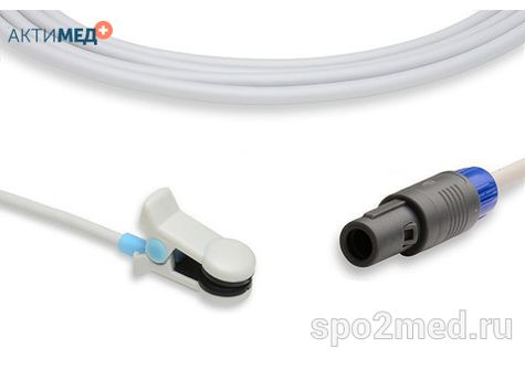 Датчик пульсоксиметрический для подключения пациента к монитору, многоразовый, Comen, взрослый (более 40кг), тип "ушной",  длина кабеля 3.0м, междун. марк: U910-66D